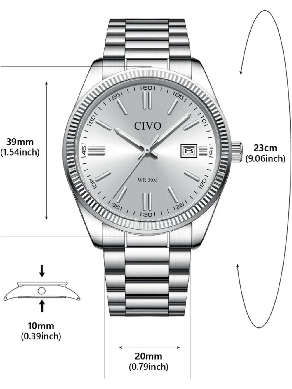 Men's Silver Analog Quartz Skeleton Stainless Steel Round Casual Wrist Watch